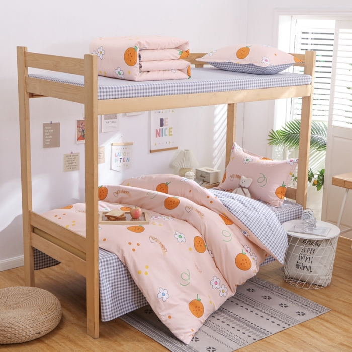 91家纺网 家纺一手货源 找家纺 棉造 13372纯棉学生宿舍上下床套件全棉三件套六件套 甜桔-MZ