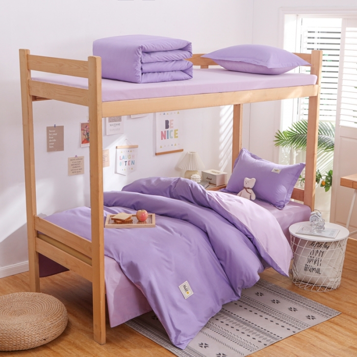 91家纺网 家纺一手货源 找家纺 棉造 2023新款13372纯棉学生宿舍上下床套件全棉三件套六件套 紫色