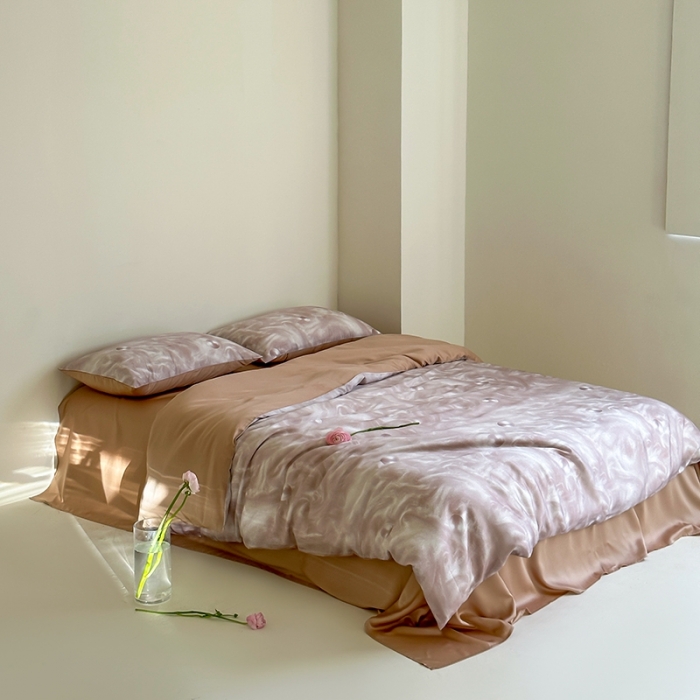 91家纺网 家纺一手货源 找家纺 赫帛 2023新款60S兰精天丝四件套 珍珠奶咖色