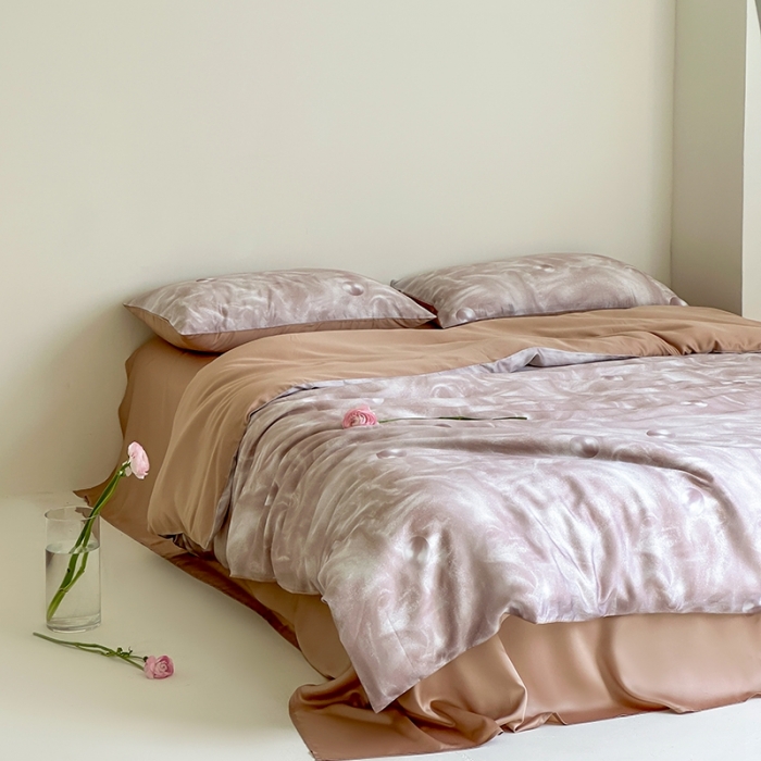 91家纺网 家纺一手货源 找家纺 赫帛 2023新款60S兰精天丝四件套 珍珠奶咖色