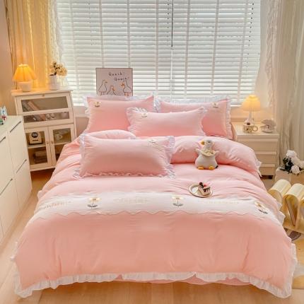 91家纺网 家纺一手货源 找家纺 苏美 2024新款色织水洗棉四件套-向阳花开-粉