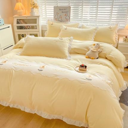 91家纺网 家纺一手货源 找家纺 苏美 2024新款色织水洗棉四件套-向阳花开-黄