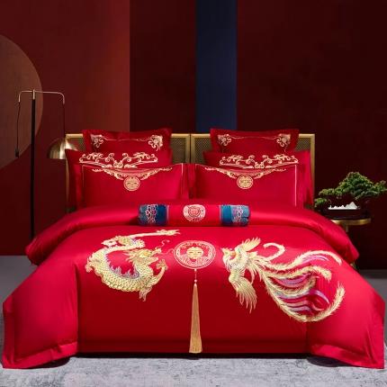 91家纺网 家纺一手货源 找家纺 博之洋婚庆 新款全棉绣花婚庆四件套 鸿运龙凤