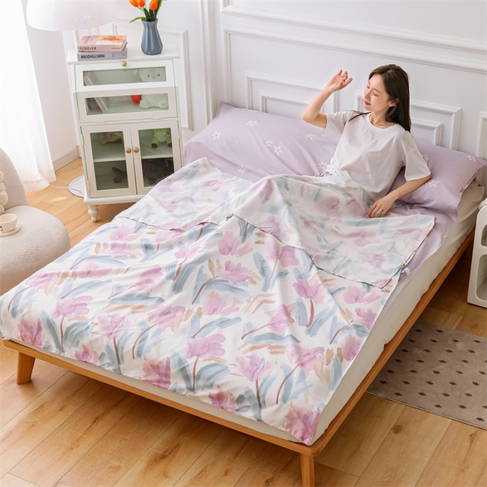 91家纺网 家纺一手货源 找家纺 金丝鸟 2023新款全棉旅行睡袋 晕染花香