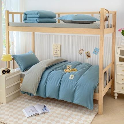 91家纺网 家纺一手货源 找家纺 天之爱2025纯棉三件套全棉13372三件套学生上下铺六件套蓝灰-TZ