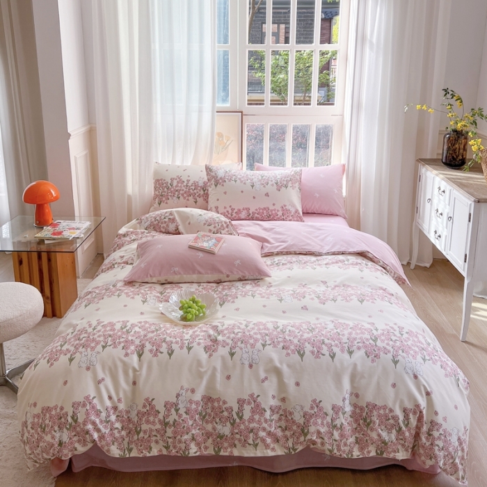 91家纺网 家纺一手货源 找家纺 时年 2023新款全棉优选系列 风格一 花园兔兔