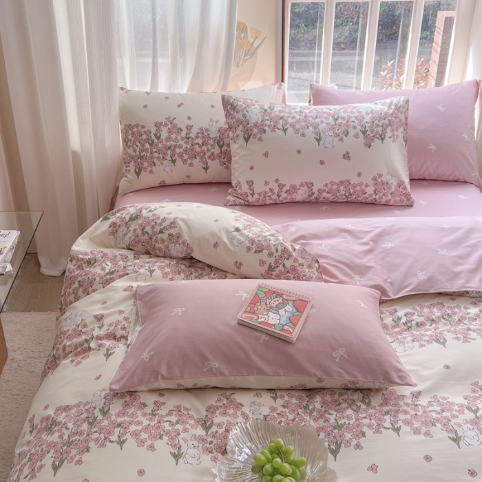 91家纺网 家纺一手货源 找家纺 时年 2023新款全棉优选系列 风格一 花园兔兔