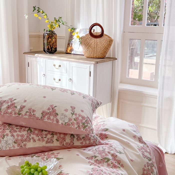 91家纺网 家纺一手货源 找家纺 时年 2023新款全棉优选系列 风格一 花园兔兔