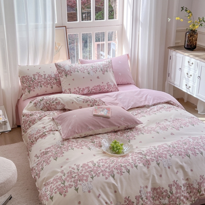 91家纺网 家纺一手货源 找家纺 时年 2023新款全棉优选系列 风格一 花园兔兔