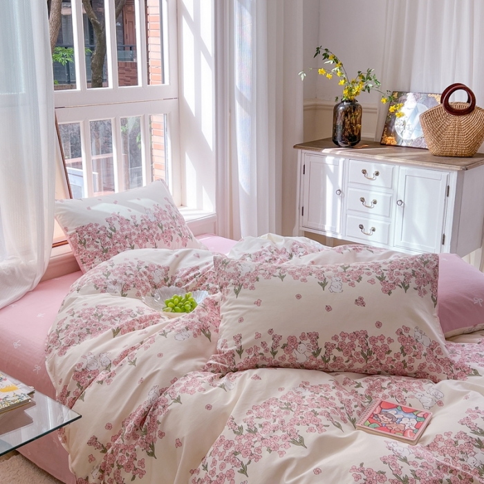 91家纺网 家纺一手货源 找家纺 时年 2023新款全棉优选系列 风格一 花园兔兔