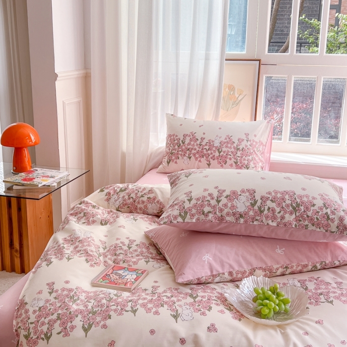 91家纺网 家纺一手货源 找家纺 时年 2023新款全棉优选系列 风格一 花园兔兔