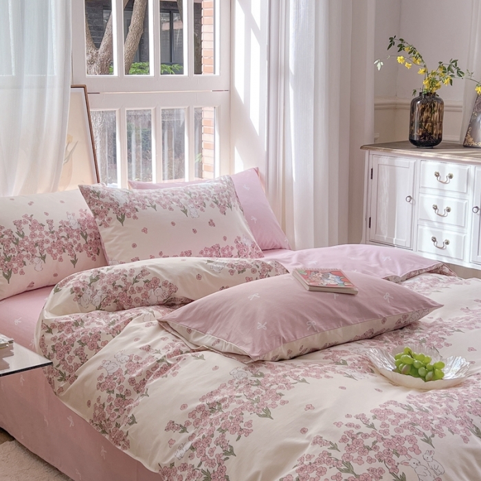 91家纺网 家纺一手货源 找家纺 时年 2023新款全棉优选系列 风格一 花园兔兔