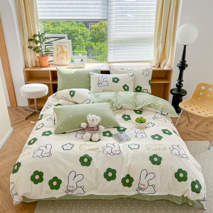 91家纺网 家纺一手货源 找家纺 时年 2023新款全棉优选系列 风格一 绿花小兔