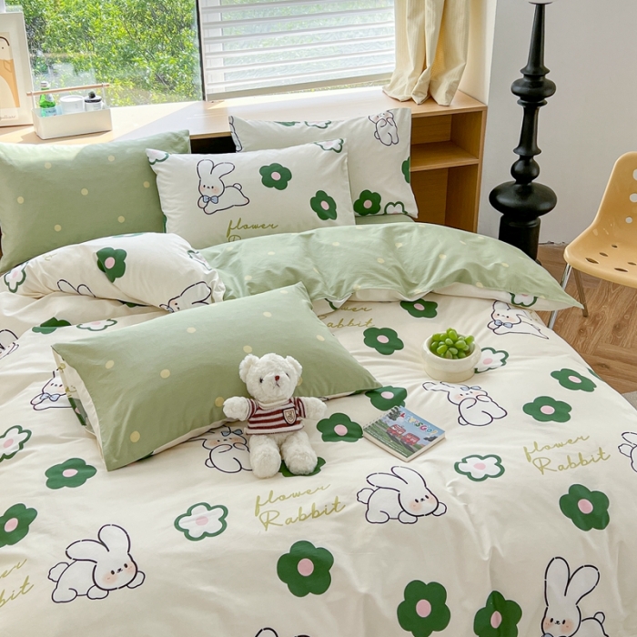 91家纺网 家纺一手货源 找家纺 时年 2023新款全棉优选系列 风格一 绿花小兔