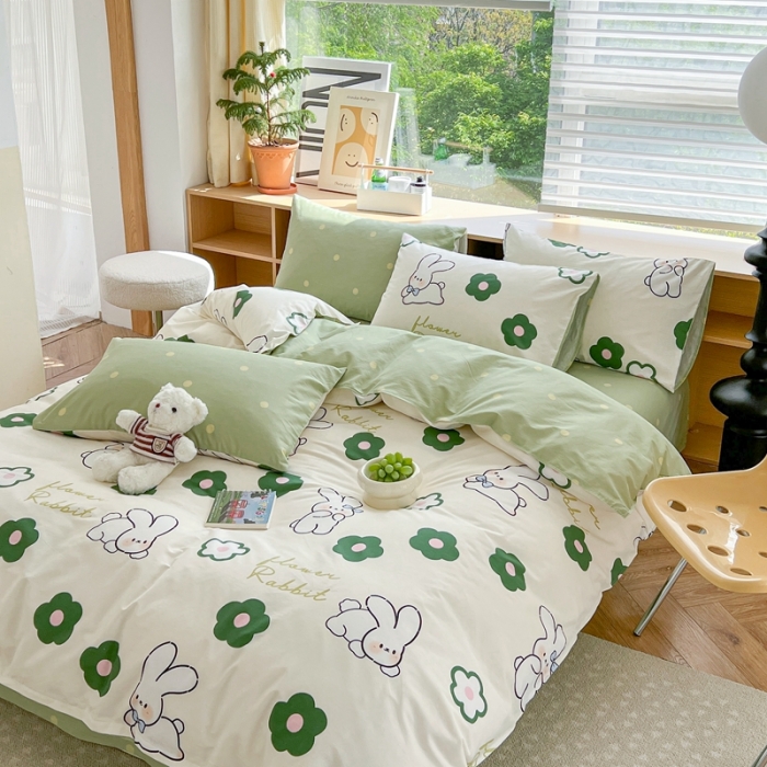 91家纺网 家纺一手货源 找家纺 时年 2023新款全棉优选系列 风格一 绿花小兔