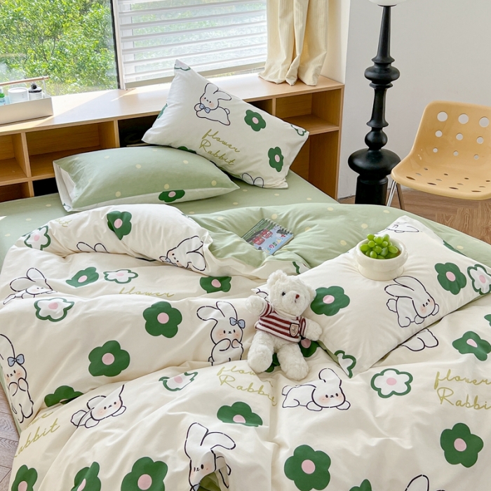 91家纺网 家纺一手货源 找家纺 时年 2023新款全棉优选系列 风格一 绿花小兔