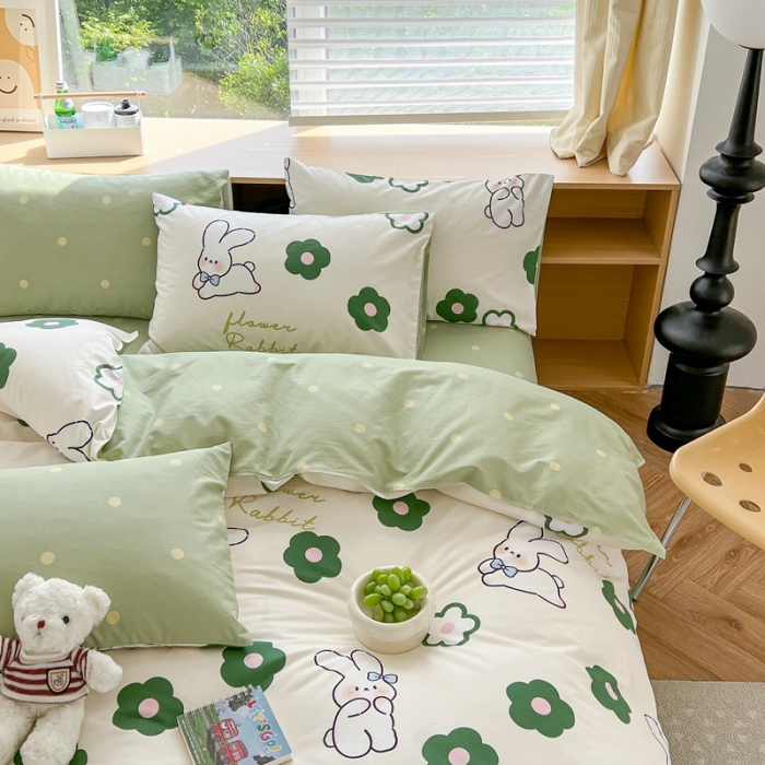 91家纺网 家纺一手货源 找家纺 时年 2023新款全棉优选系列 风格一 绿花小兔