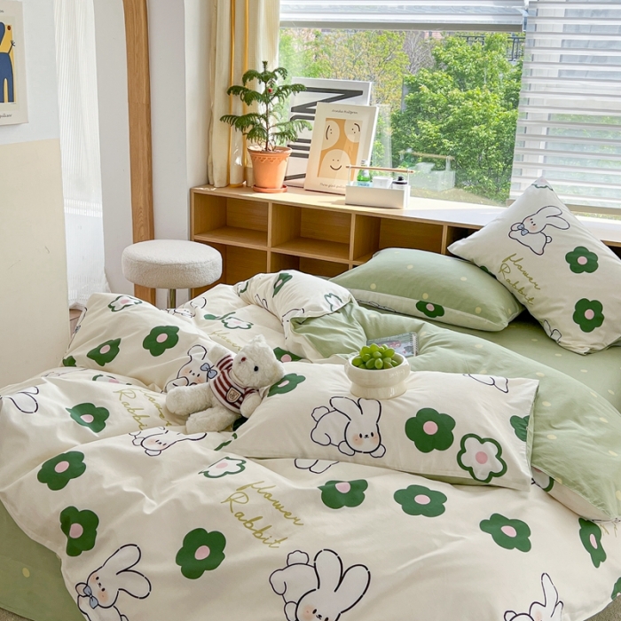 91家纺网 家纺一手货源 找家纺 时年 2023新款全棉优选系列 风格一 绿花小兔