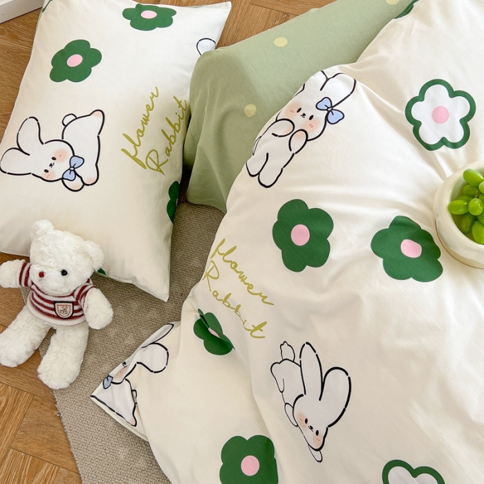 91家纺网 家纺一手货源 找家纺 时年 2023新款全棉优选系列 风格一 绿花小兔