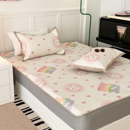 昔可 2023新款高端数码冰藤席床笠款凉席 彩虹兔