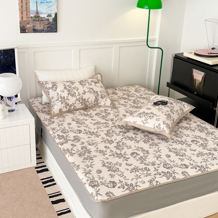 91家纺网 家纺一手货源 找家纺 昔可 2023新款高端数码冰藤席床笠款凉席 法式茶歇 黑