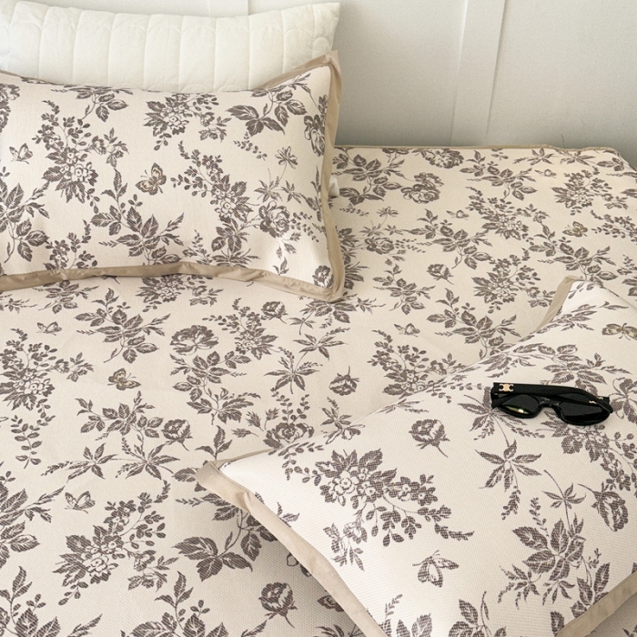 91家纺网 家纺一手货源 找家纺 昔可 2023新款高端数码冰藤席床笠款凉席 法式茶歇 黑