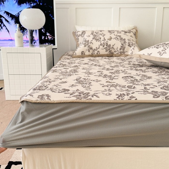 91家纺网 家纺一手货源 找家纺 昔可 2023新款高端数码冰藤席床笠款凉席 法式茶歇 黑