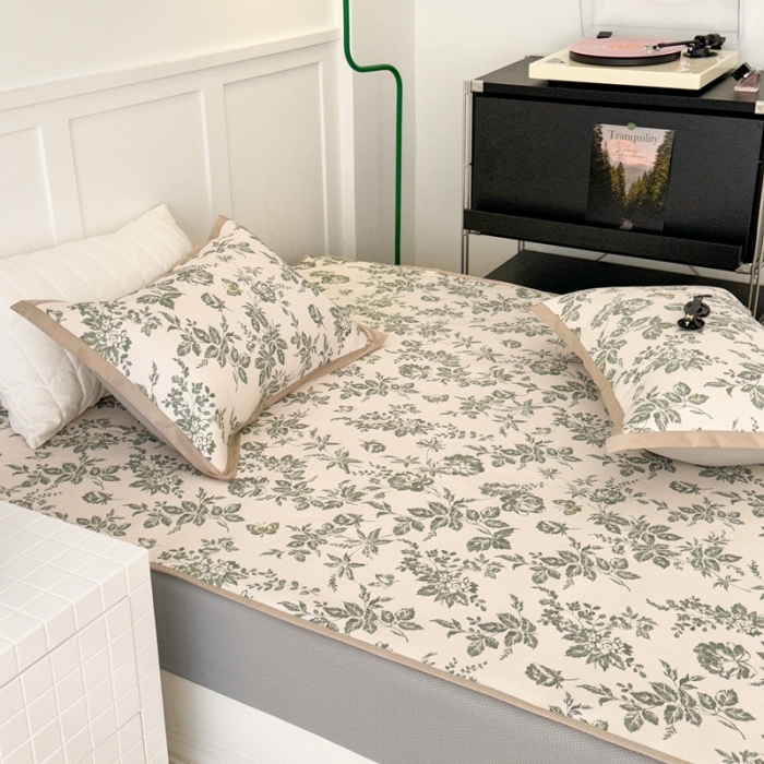 91家纺网 家纺一手货源 找家纺 昔可 2023新款高端数码冰藤席床笠款凉席 法式茶歇 绿