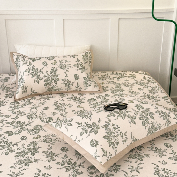 91家纺网 家纺一手货源 找家纺 昔可 2023新款高端数码冰藤席床笠款凉席 法式茶歇 绿