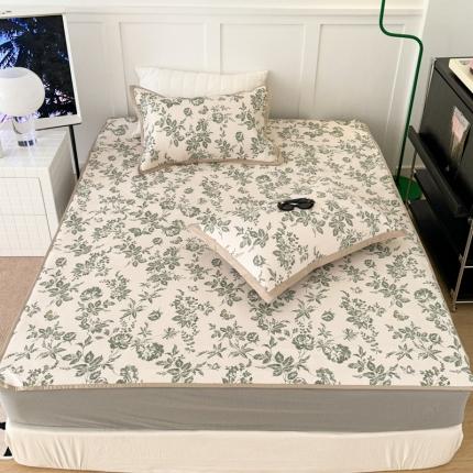 昔可 2023新款高端数码冰藤席床笠款凉席 法式茶歇 绿