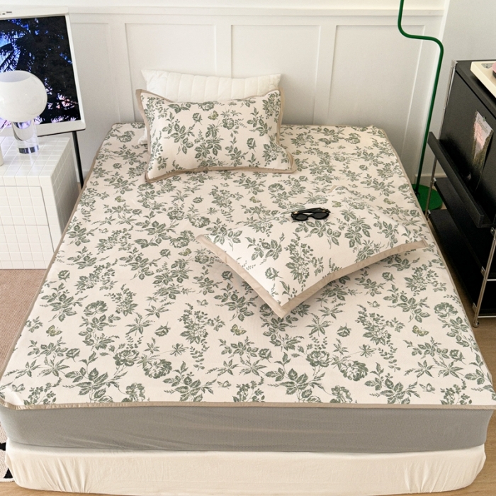 91家纺网 家纺一手货源 找家纺 昔可 2023新款高端数码冰藤席床笠款凉席 法式茶歇 绿