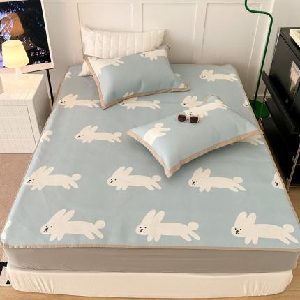 昔可 2023新款高端数码冰藤席床笠款凉席 蓝底兔