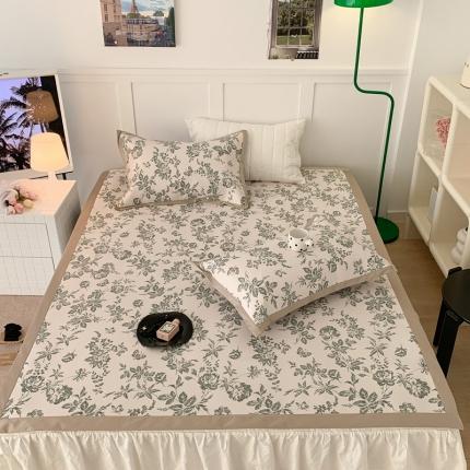 91家纺网 家纺一手货源 找家纺 昔可 2023新款高端数码冰藤席床席款凉席 法式茶歇 绿