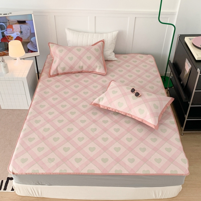 91家纺网 家纺一手货源 找家纺 昔可 2023新款高端数码冰藤席床笠款凉席 菱格爱心