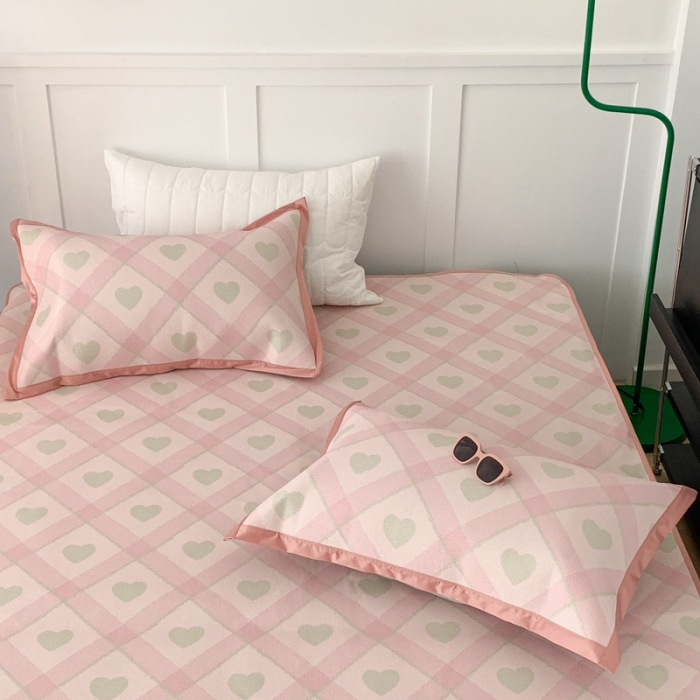 91家纺网 家纺一手货源 找家纺 昔可 2023新款高端数码冰藤席床笠款凉席 菱格爱心