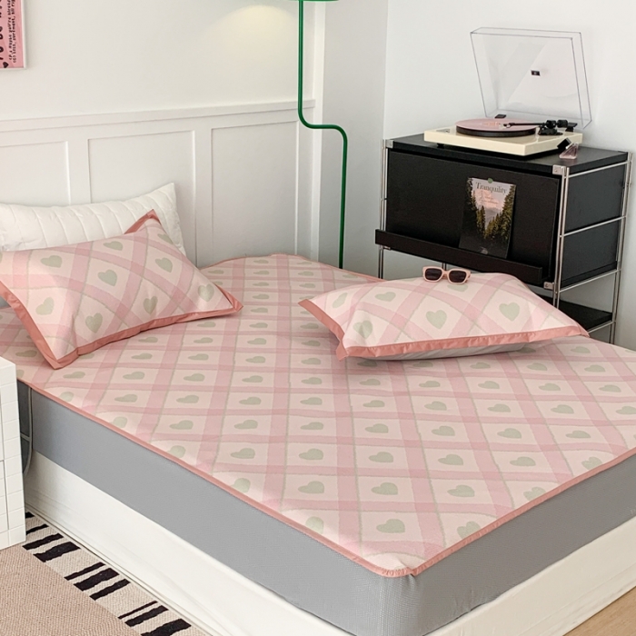 91家纺网 家纺一手货源 找家纺 昔可 2023新款高端数码冰藤席床笠款凉席 菱格爱心