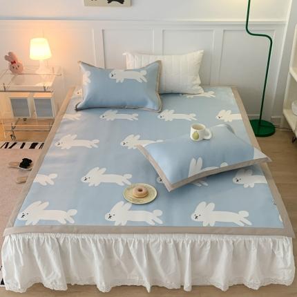 91家纺网 家纺一手货源 找家纺 昔可 2023新款高端数码冰藤席床席款凉席 蓝底兔