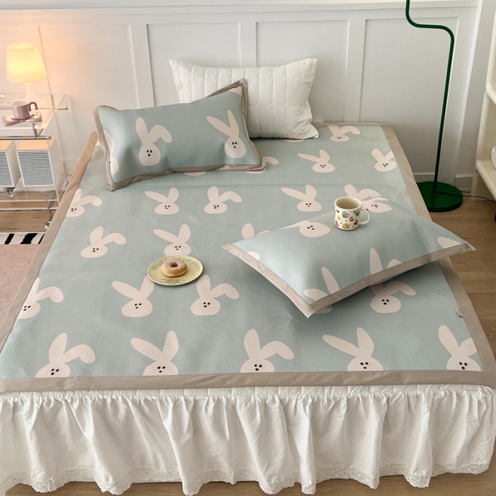 91家纺网 家纺一手货源 找家纺 昔可 2023新款高端数码冰藤席床席款凉席 长耳朵兔 蓝