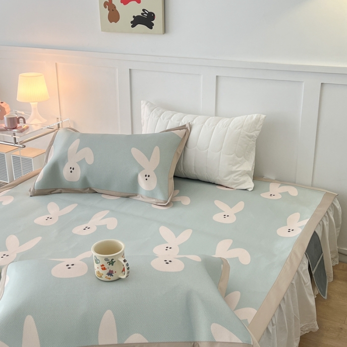 91家纺网 家纺一手货源 找家纺 昔可 2023新款高端数码冰藤席床席款凉席 长耳朵兔 蓝