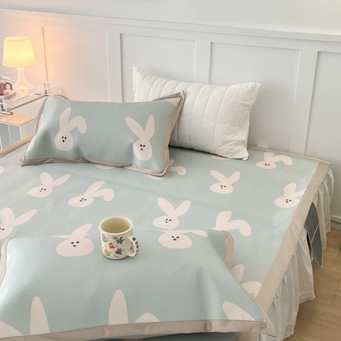 91家纺网 家纺一手货源 找家纺 昔可 2023新款高端数码冰藤席床席款凉席 长耳朵兔 蓝