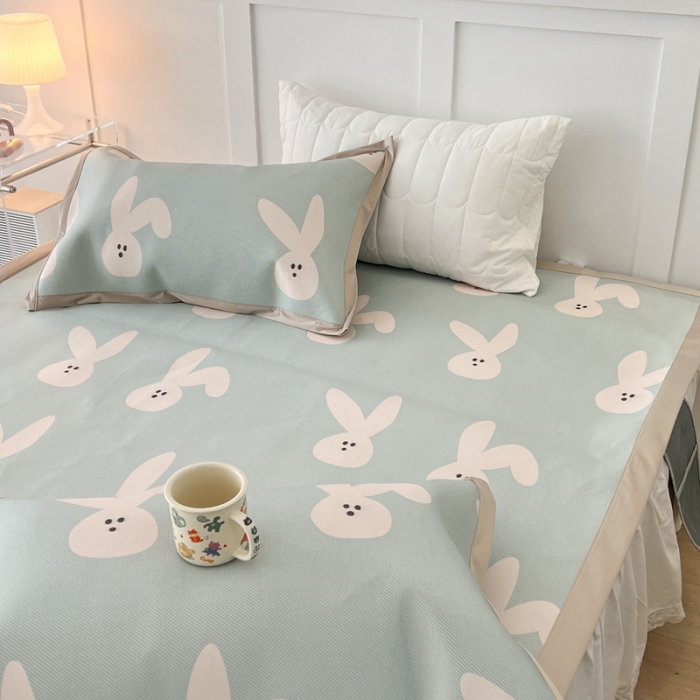 91家纺网 家纺一手货源 找家纺 昔可 2023新款高端数码冰藤席床席款凉席 长耳朵兔 蓝