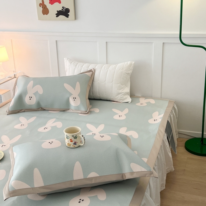 91家纺网 家纺一手货源 找家纺 昔可 2023新款高端数码冰藤席床席款凉席 长耳朵兔 蓝