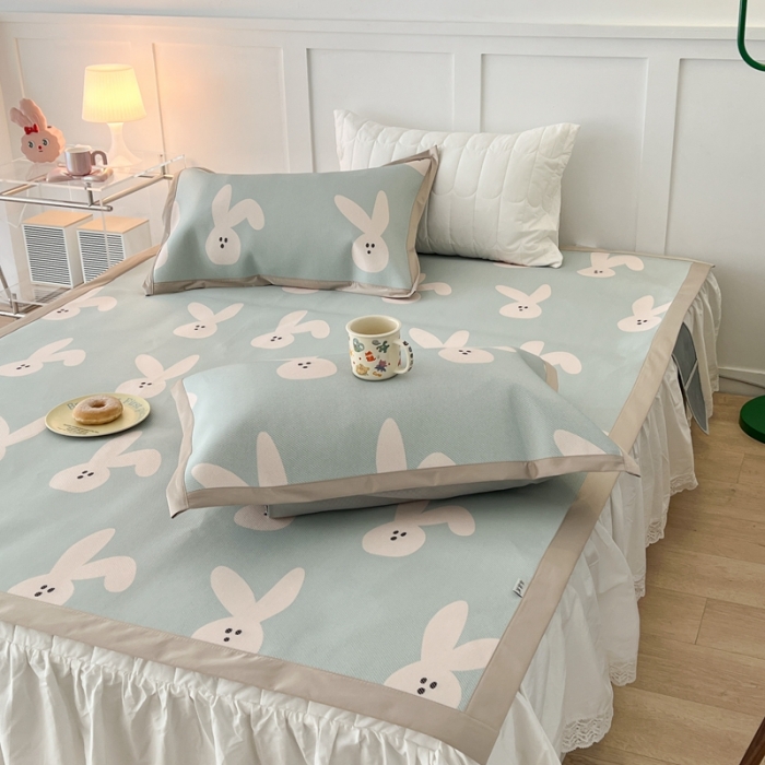 91家纺网 家纺一手货源 找家纺 昔可 2023新款高端数码冰藤席床席款凉席 长耳朵兔 蓝