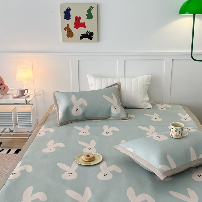 91家纺网 家纺一手货源 找家纺 昔可 2023新款高端数码冰藤席床席款凉席 长耳朵兔 蓝