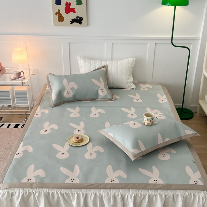 91家纺网 家纺一手货源 找家纺 昔可 2023新款高端数码冰藤席床席款凉席 长耳朵兔 蓝