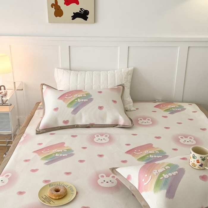 91家纺网 家纺一手货源 找家纺 昔可 2023新款高端数码冰藤席床席款凉席 彩虹兔