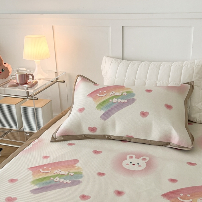 91家纺网 家纺一手货源 找家纺 昔可 2023新款高端数码冰藤席床席款凉席 彩虹兔