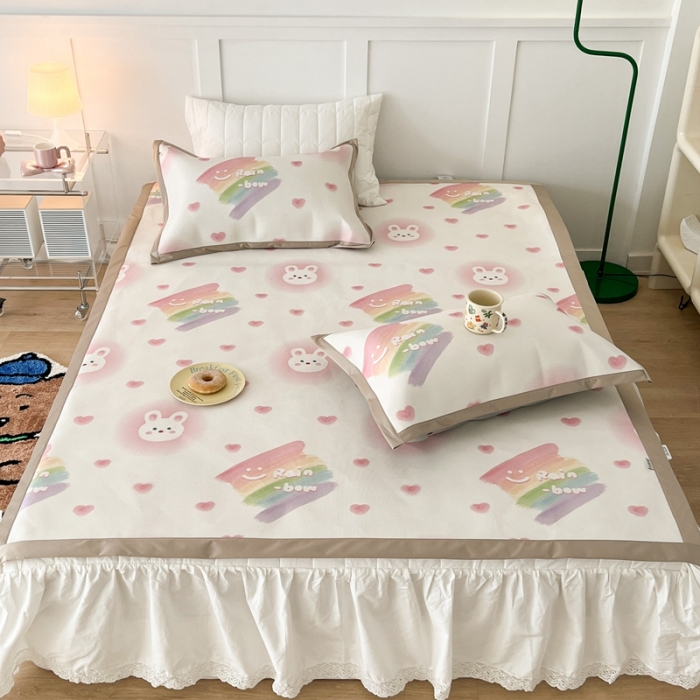 91家纺网 家纺一手货源 找家纺 昔可 2023新款高端数码冰藤席床席款凉席 彩虹兔