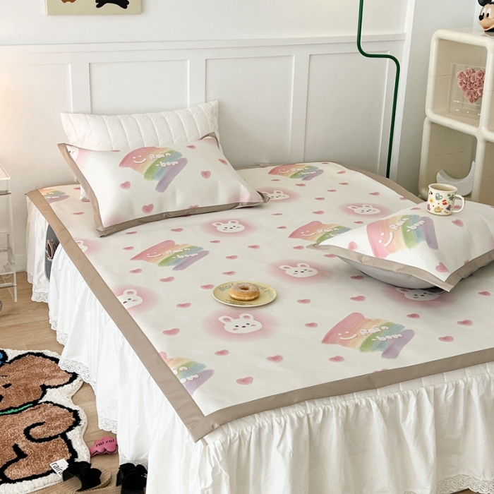 91家纺网 家纺一手货源 找家纺 昔可 2023新款高端数码冰藤席床席款凉席 彩虹兔