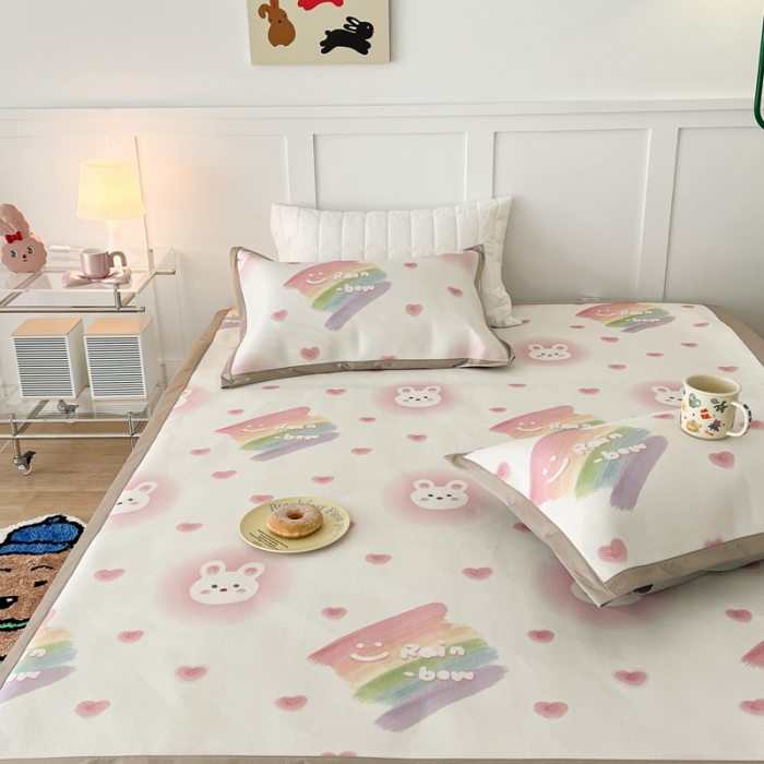 91家纺网 家纺一手货源 找家纺 昔可 2023新款高端数码冰藤席床席款凉席 彩虹兔